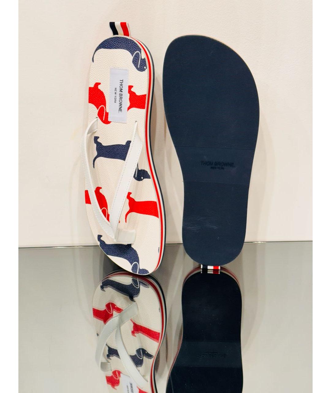 THOM BROWNE Белые кожаные шлепанцы, фото 6