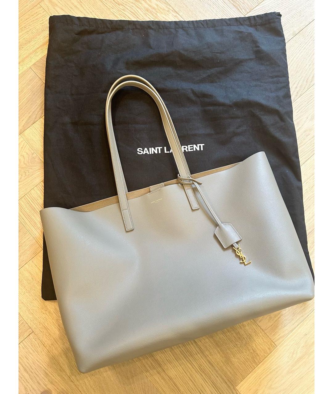 SAINT LAURENT Бежевая кожаная сумка тоут, фото 5