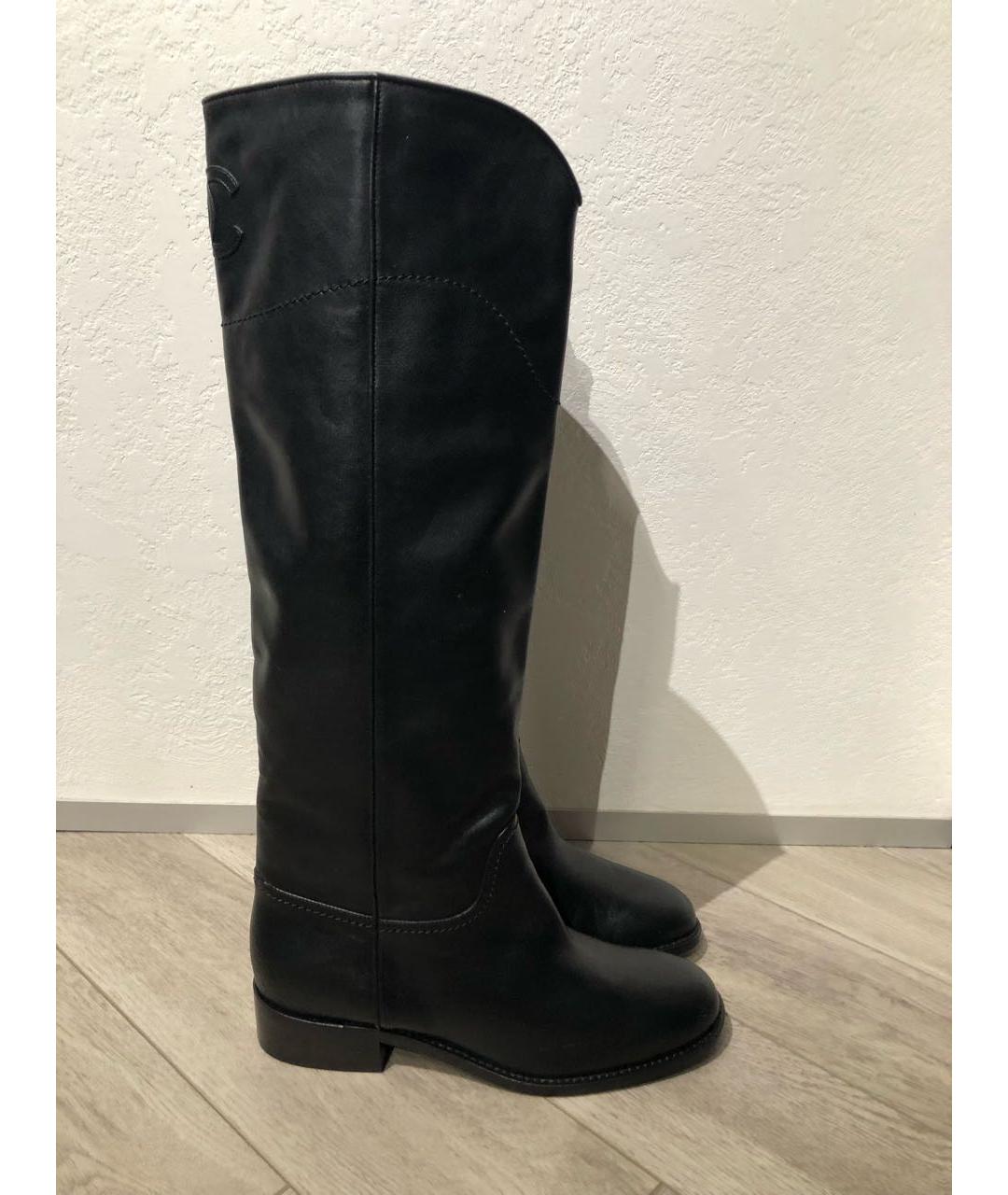 CHANEL Черные кожаные сапоги, фото 8
