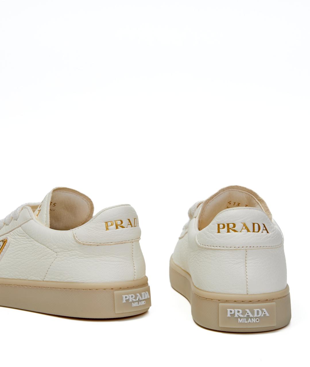 PRADA Бежевые кожаные кеды, фото 4