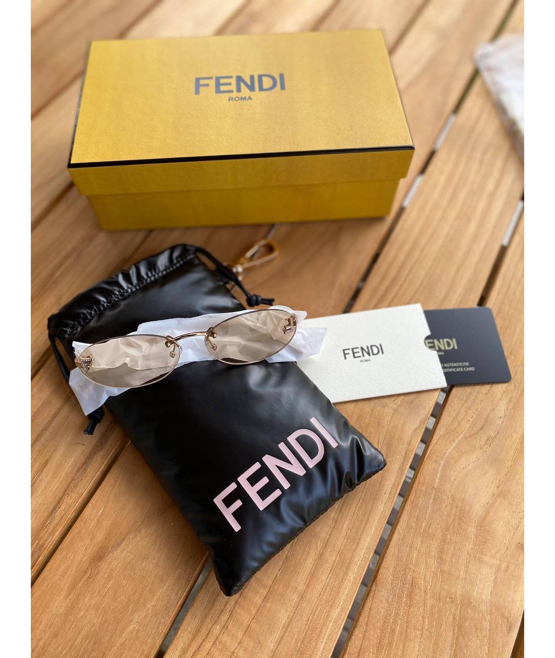 FENDI Желтые металлические солнцезащитные очки, фото 2