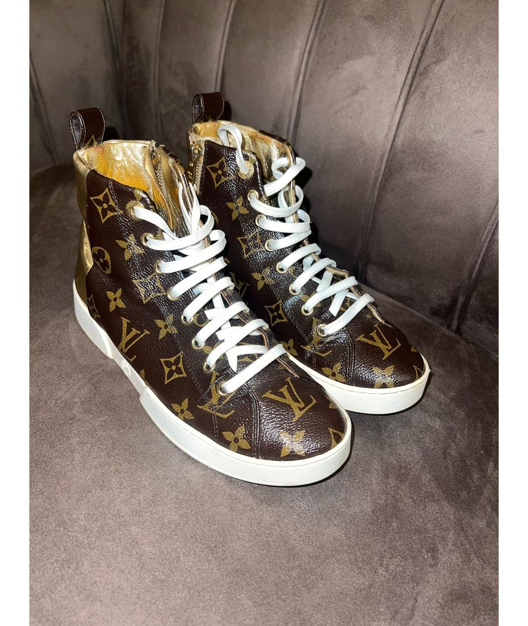 LOUIS VUITTON Коричневые кожаные кеды, фото 2