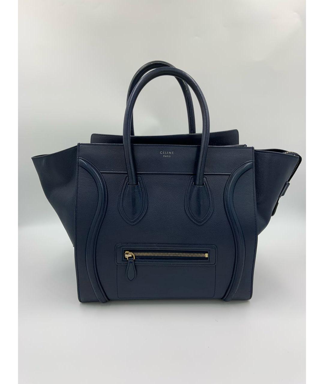 CELINE Темно-синяя кожаная сумка с короткими ручками, фото 9