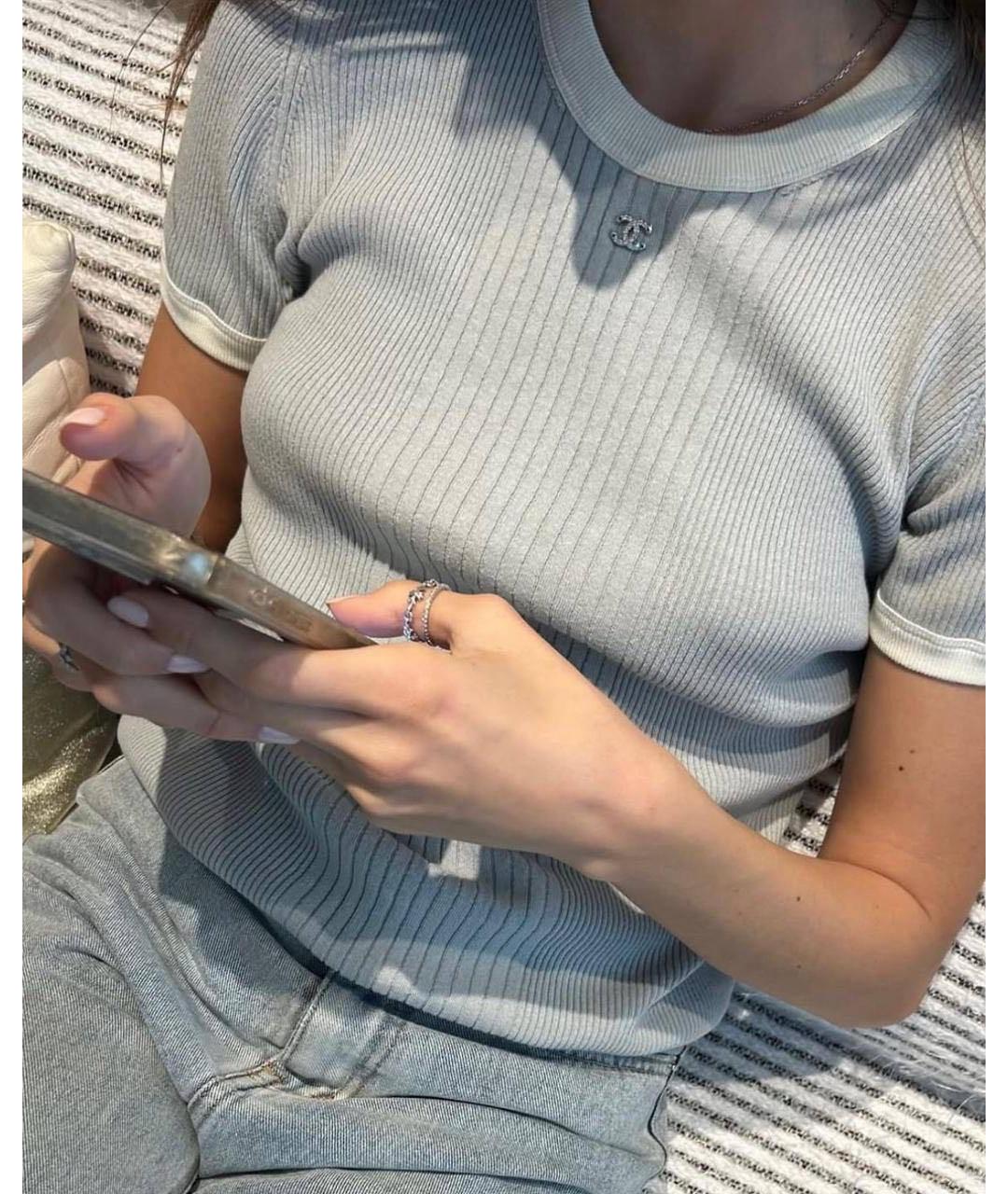 CHANEL Серая хлопковая футболка, фото 3