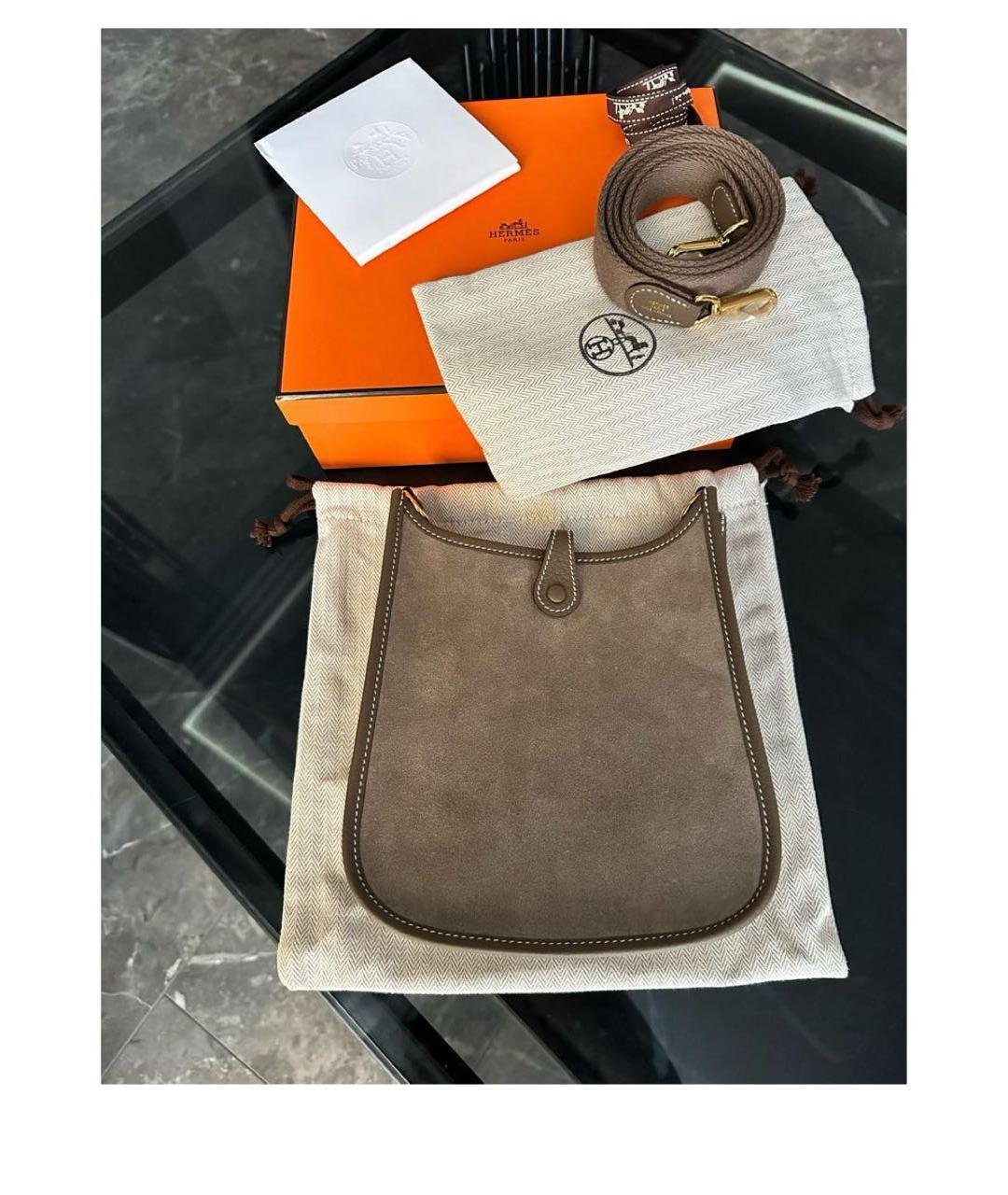 HERMES Коричневая замшевая сумка с короткими ручками, фото 3