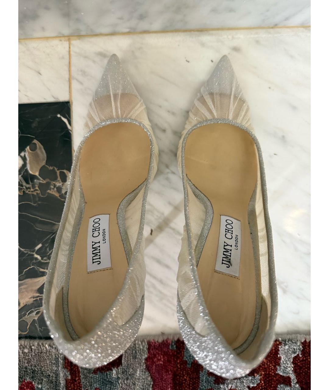JIMMY CHOO Серебряные текстильные туфли, фото 3