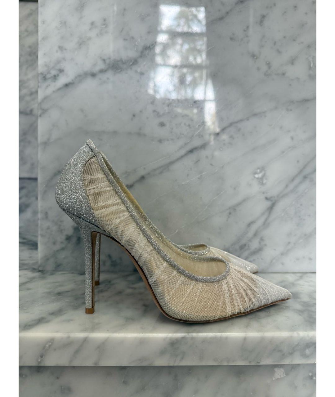JIMMY CHOO Серебряные текстильные туфли, фото 7