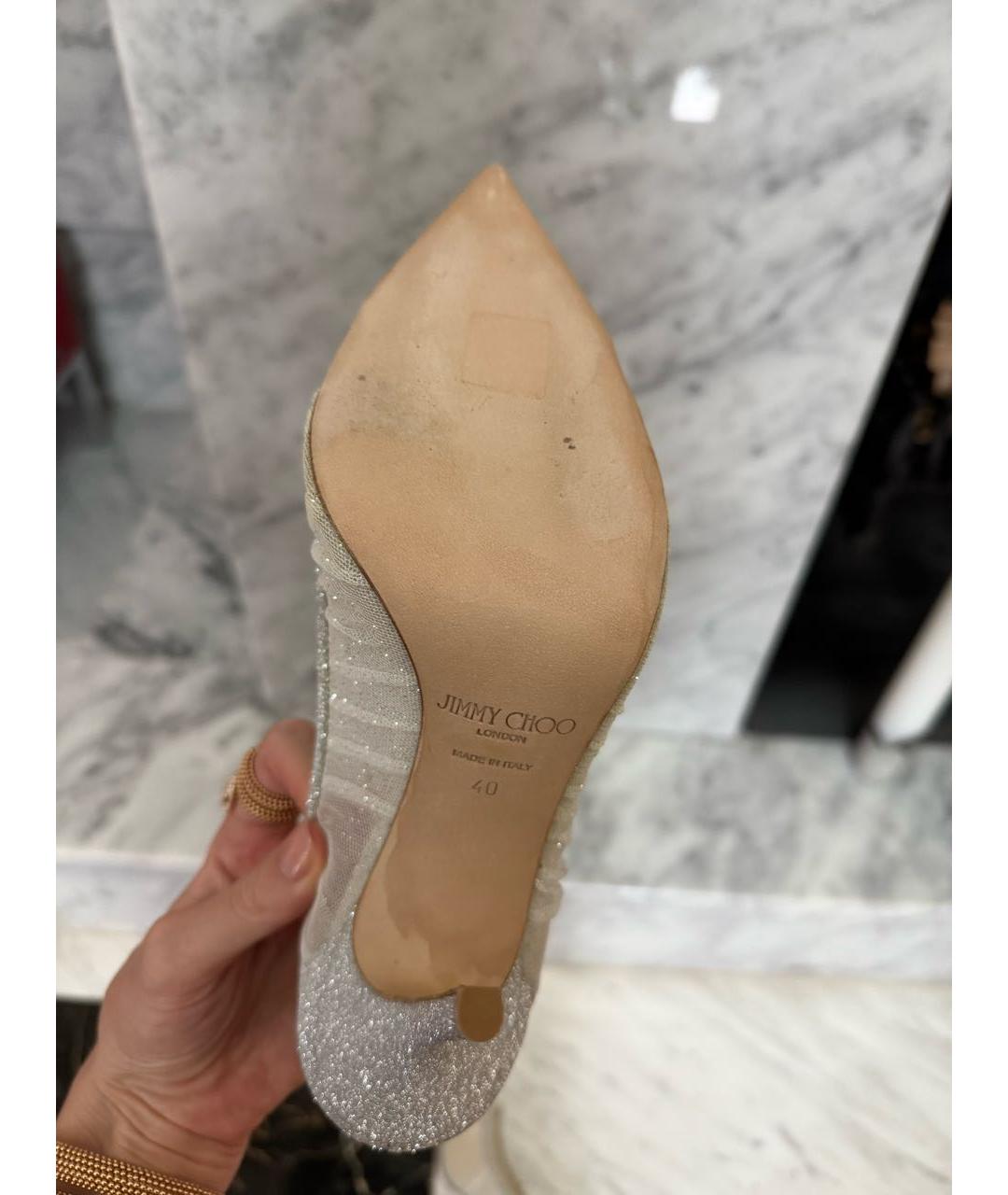 JIMMY CHOO Серебряные текстильные туфли, фото 4