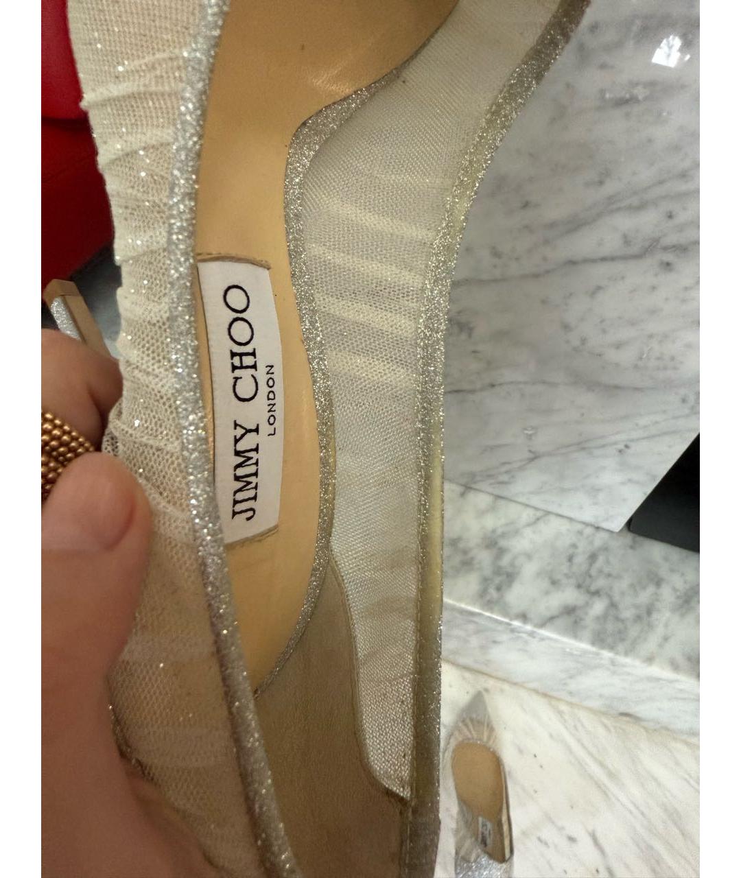 JIMMY CHOO Серебряные текстильные туфли, фото 5