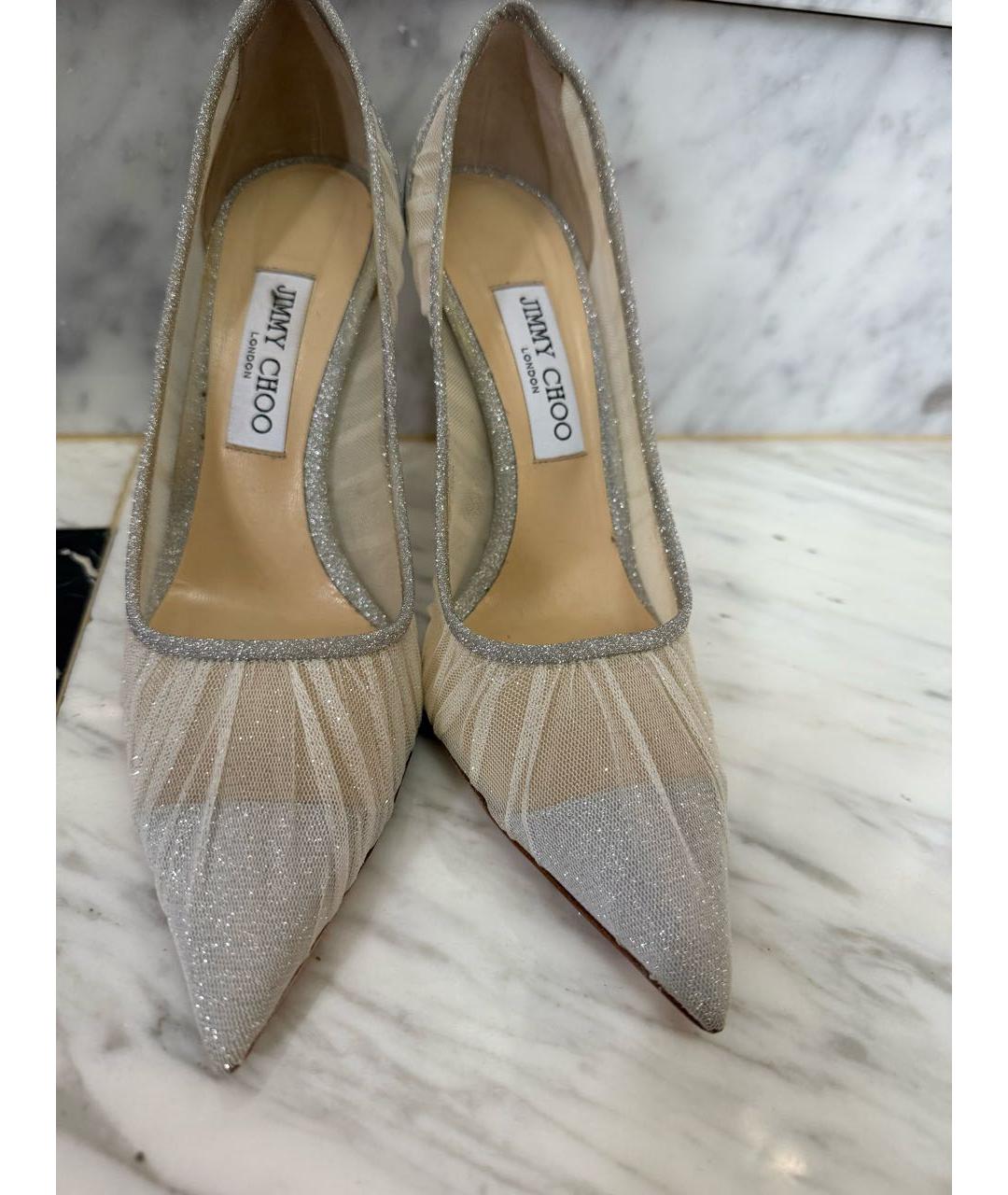 JIMMY CHOO Серебряные текстильные туфли, фото 2