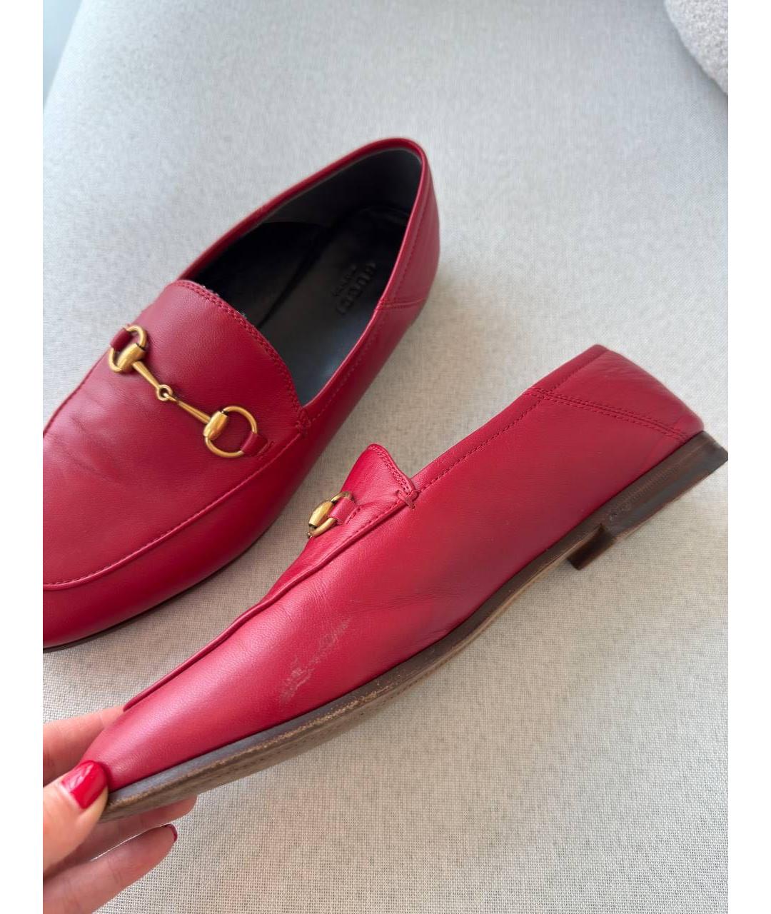GUCCI Красные кожаные лоферы, фото 3