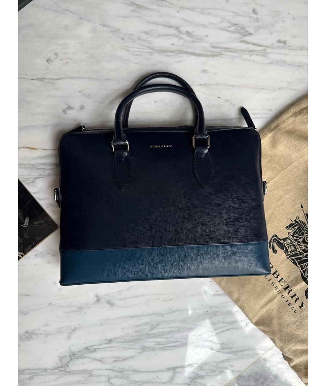 BURBERRY Синий кожаный портфель, фото 6