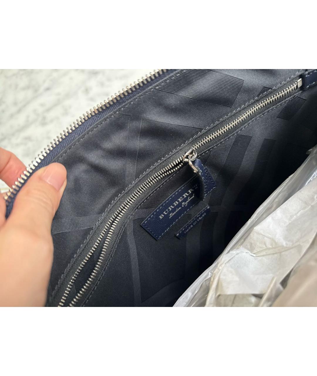 BURBERRY Синий кожаный портфель, фото 4