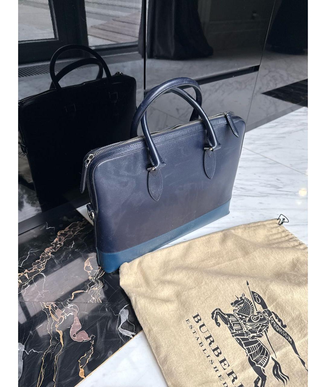 BURBERRY Синий кожаный портфель, фото 3