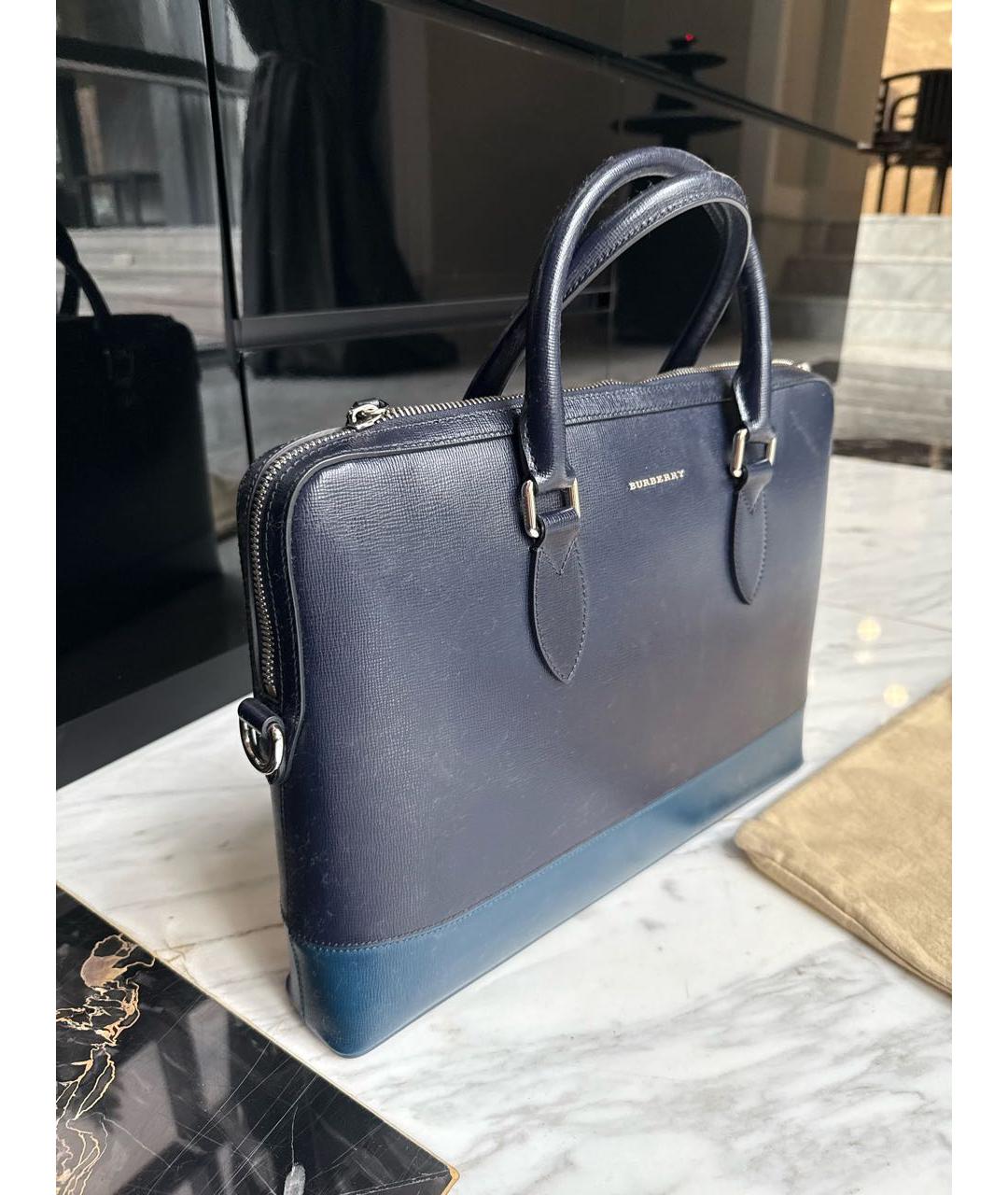BURBERRY Синий кожаный портфель, фото 2