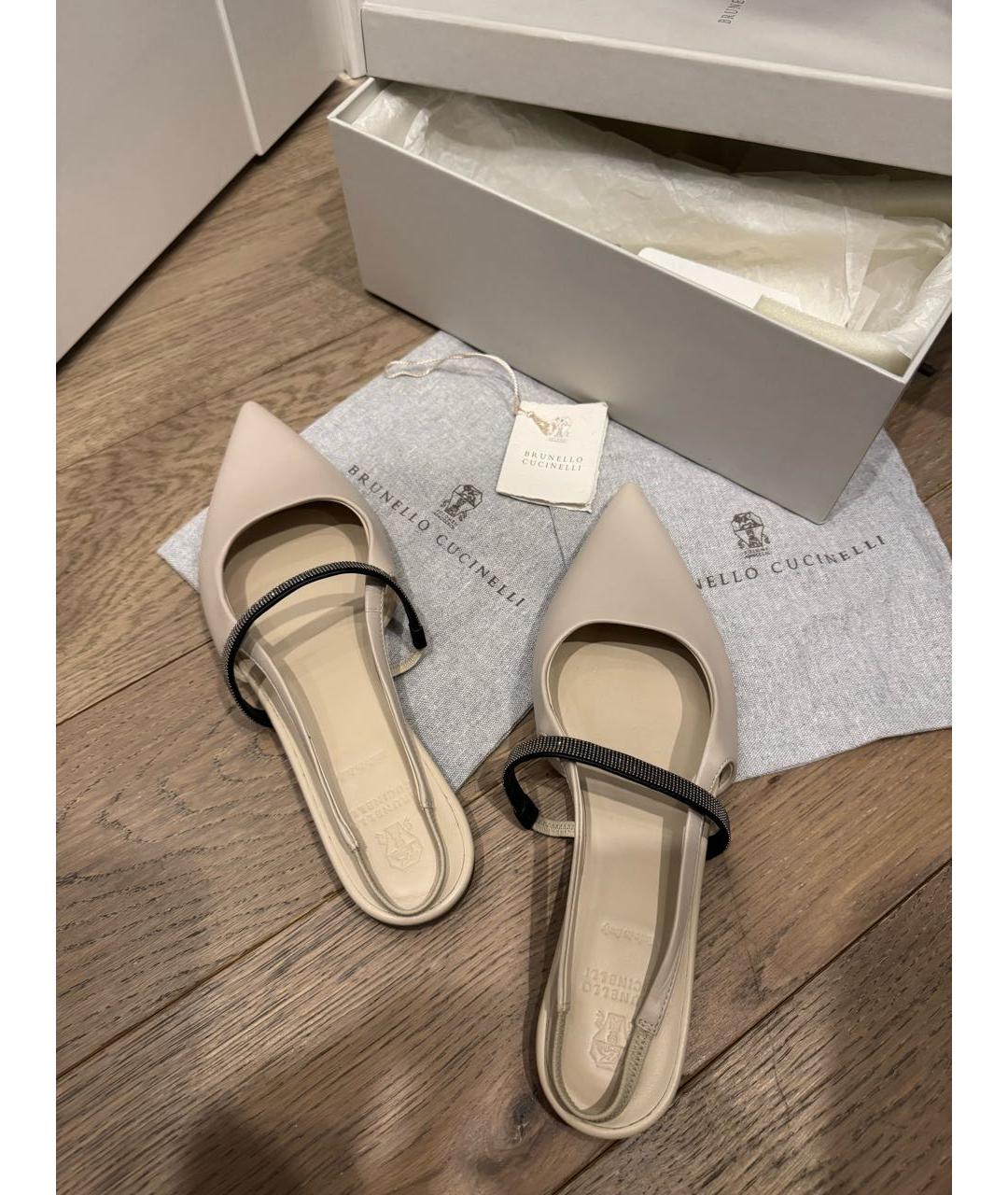 BRUNELLO CUCINELLI Белые кожаные балетки, фото 8