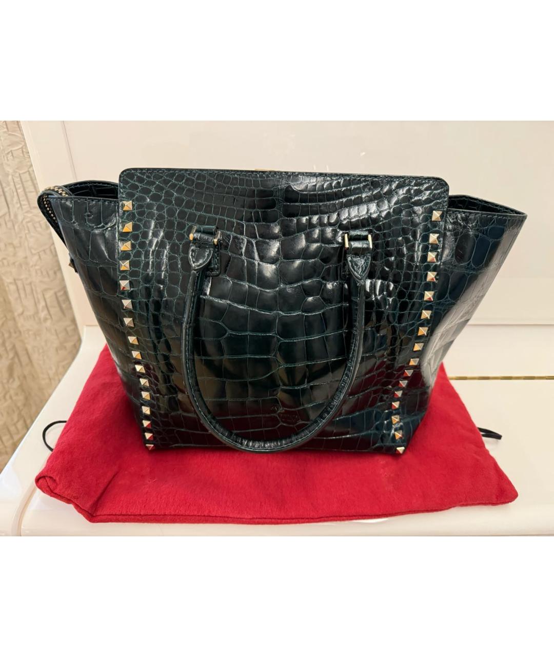 VALENTINO Зеленая сумка тоут из кожи крокодила, фото 2