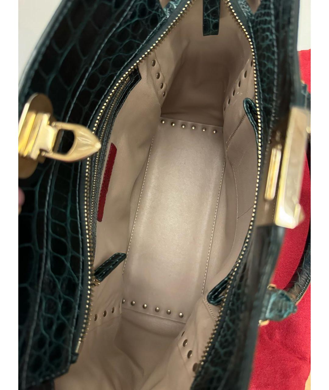 VALENTINO Зеленая сумка тоут из кожи крокодила, фото 3