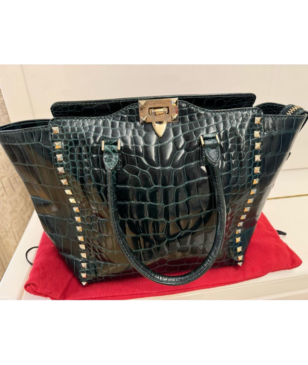 VALENTINO Зеленая сумка тоут из кожи крокодила, фото 9