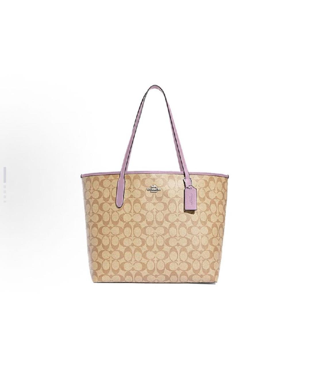 COACH Золотая кожаная сумка тоут, фото 4
