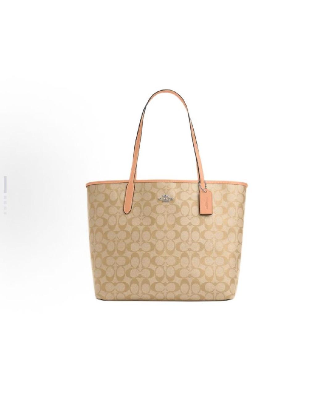 COACH Золотая кожаная сумка тоут, фото 4