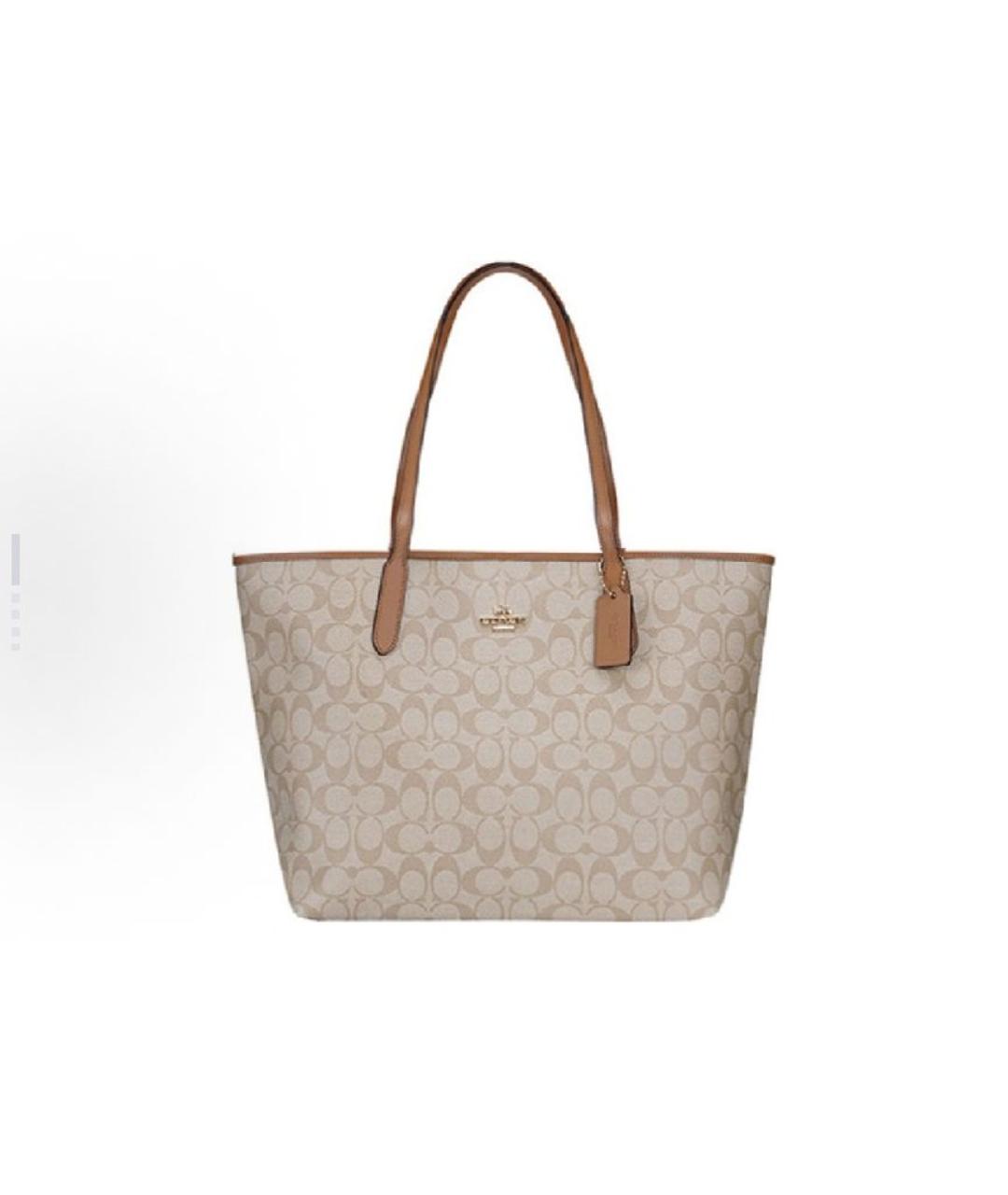 COACH Бежевая кожаная сумка тоут, фото 5