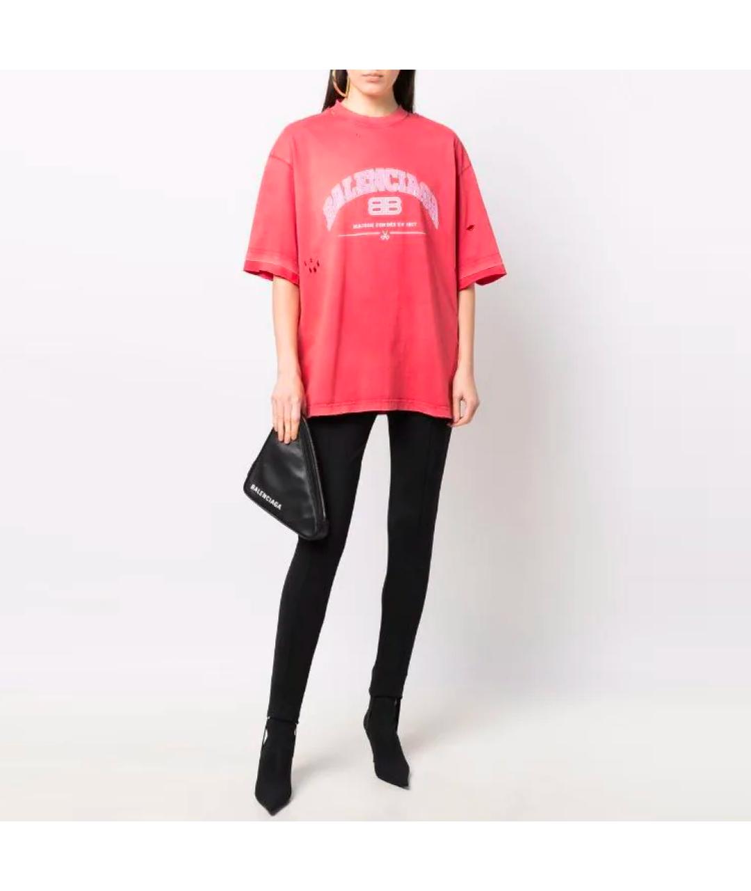 BALENCIAGA Коралловая хлопковая футболка, фото 2