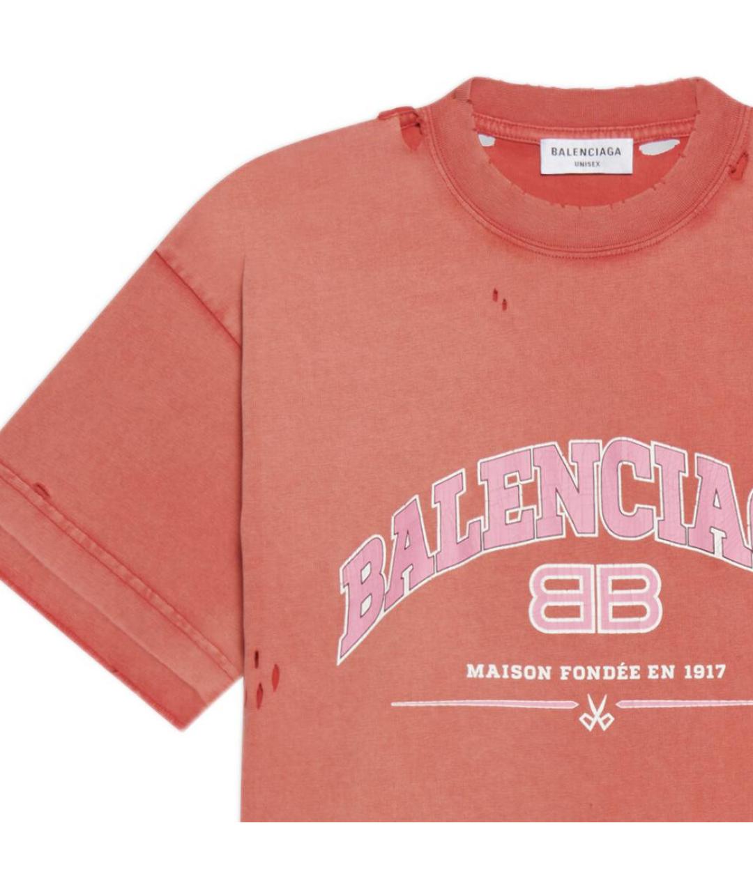 BALENCIAGA Коралловая хлопковая футболка, фото 6
