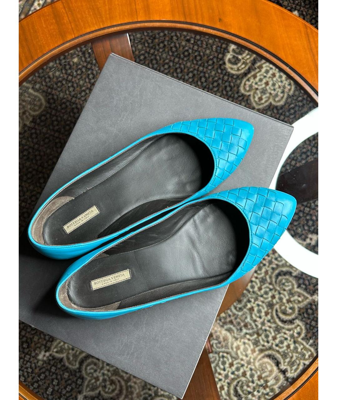 BOTTEGA VENETA Бирюзовые кожаные балетки, фото 8