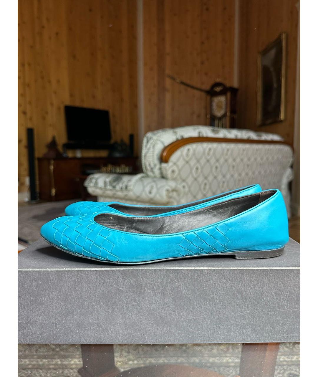 BOTTEGA VENETA Бирюзовые кожаные балетки, фото 6