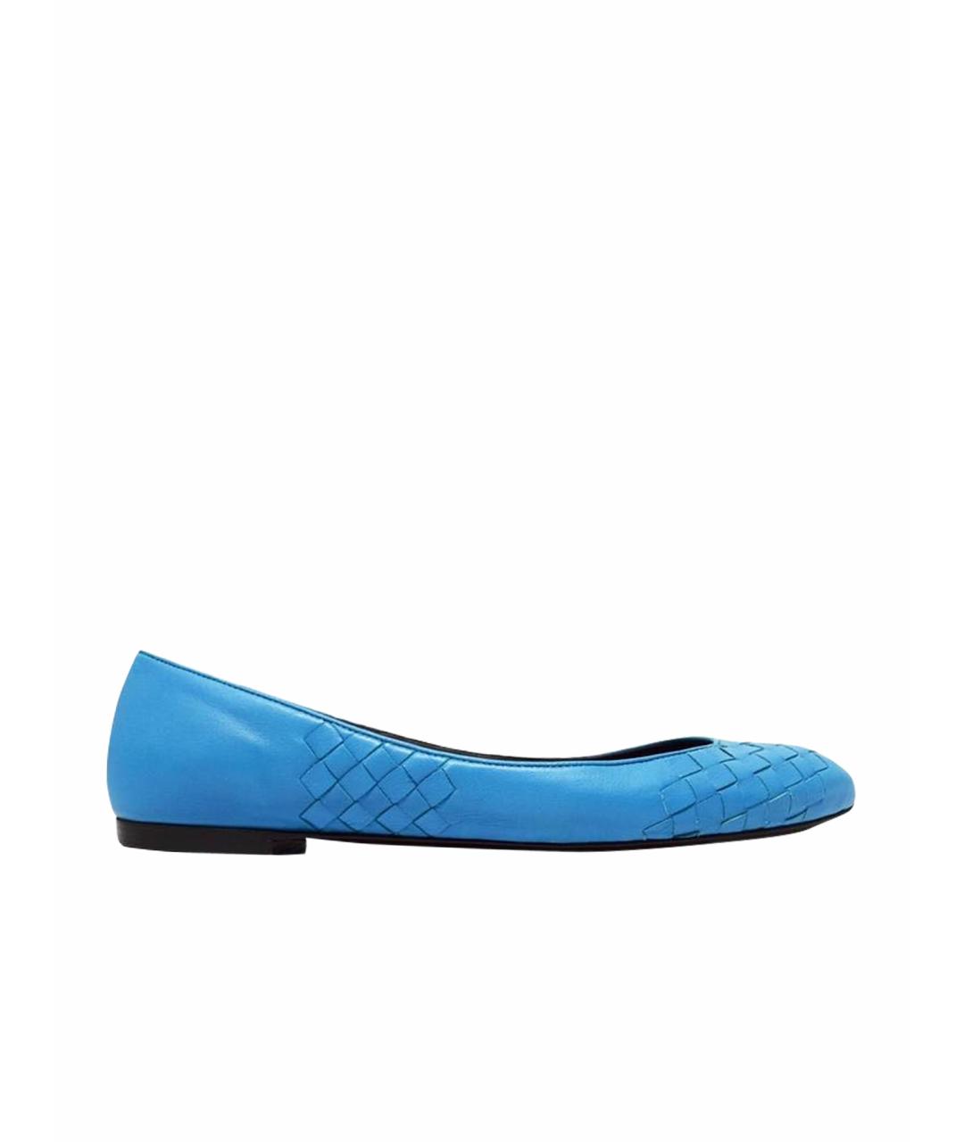BOTTEGA VENETA Бирюзовые кожаные балетки, фото 1