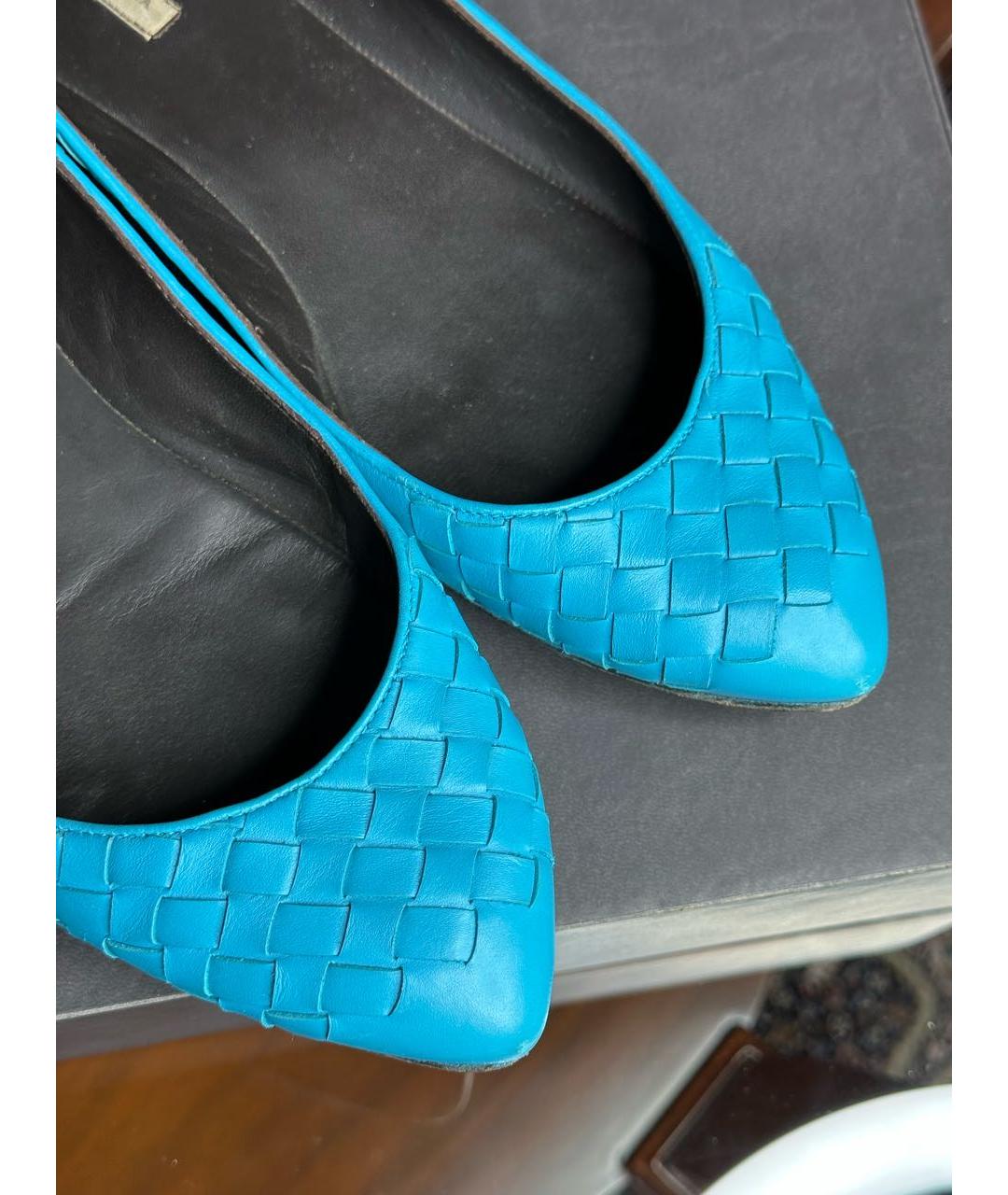 BOTTEGA VENETA Бирюзовые кожаные балетки, фото 2