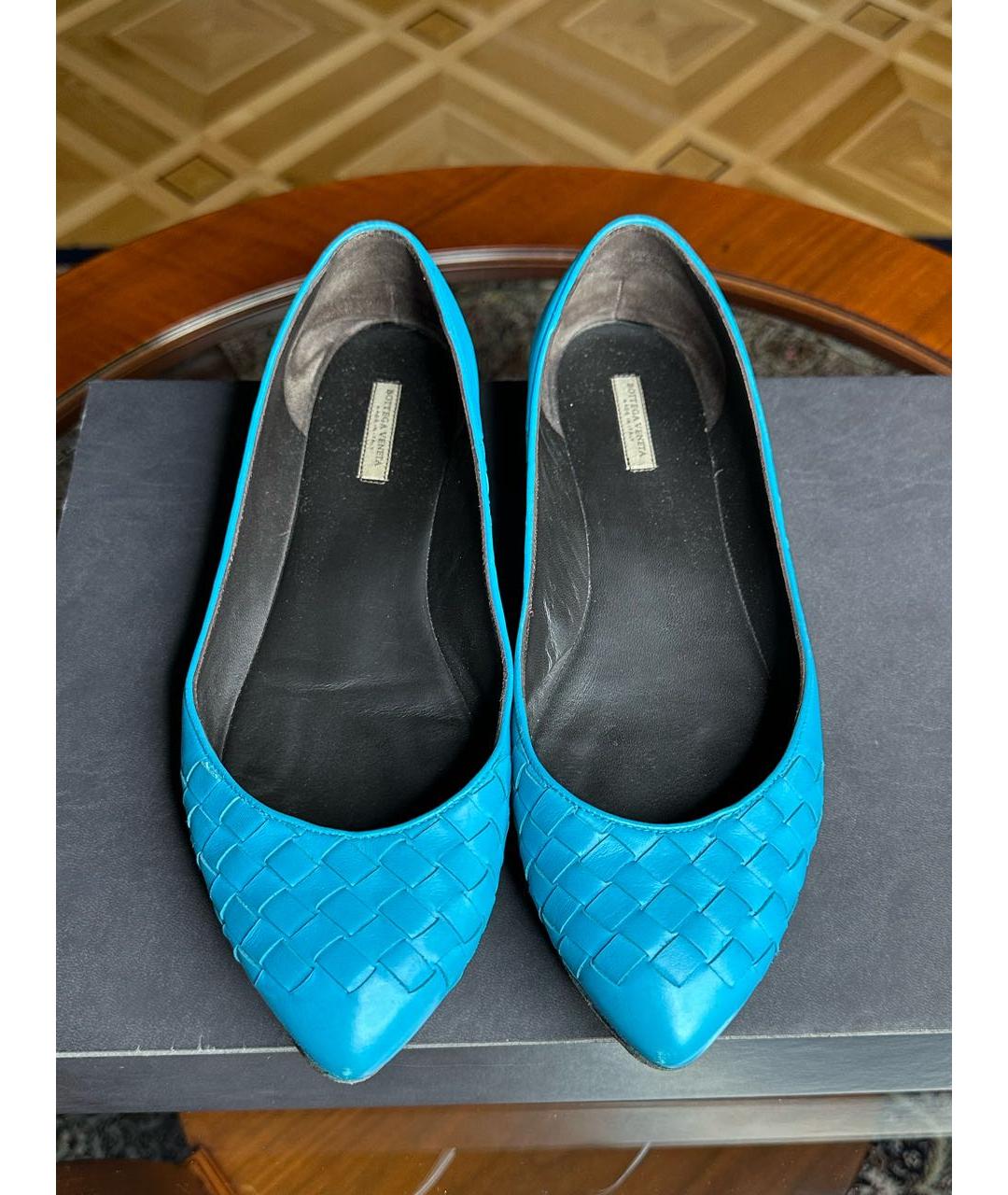 BOTTEGA VENETA Бирюзовые кожаные балетки, фото 3
