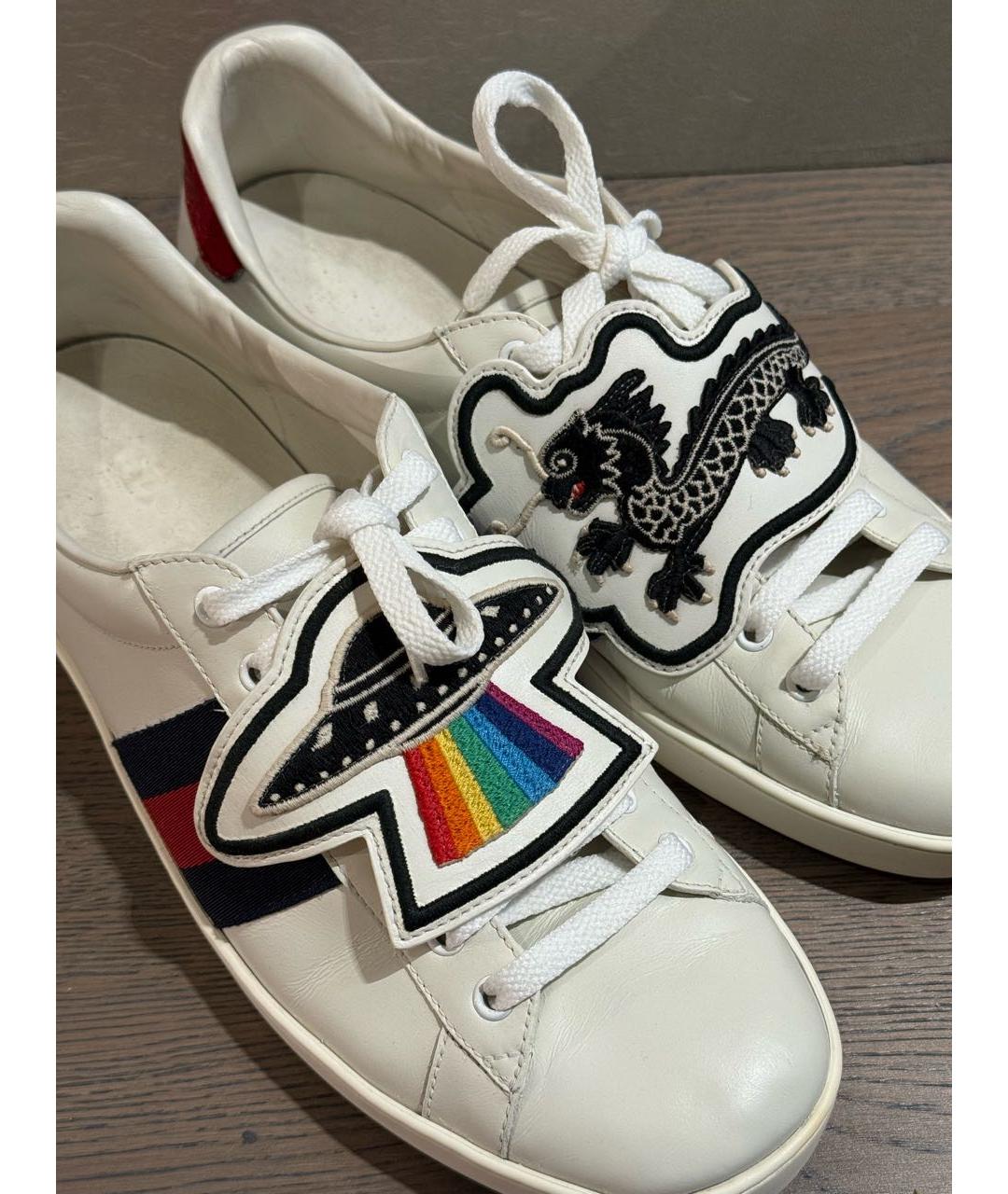 GUCCI Белые кожаные низкие кроссовки / кеды, фото 5