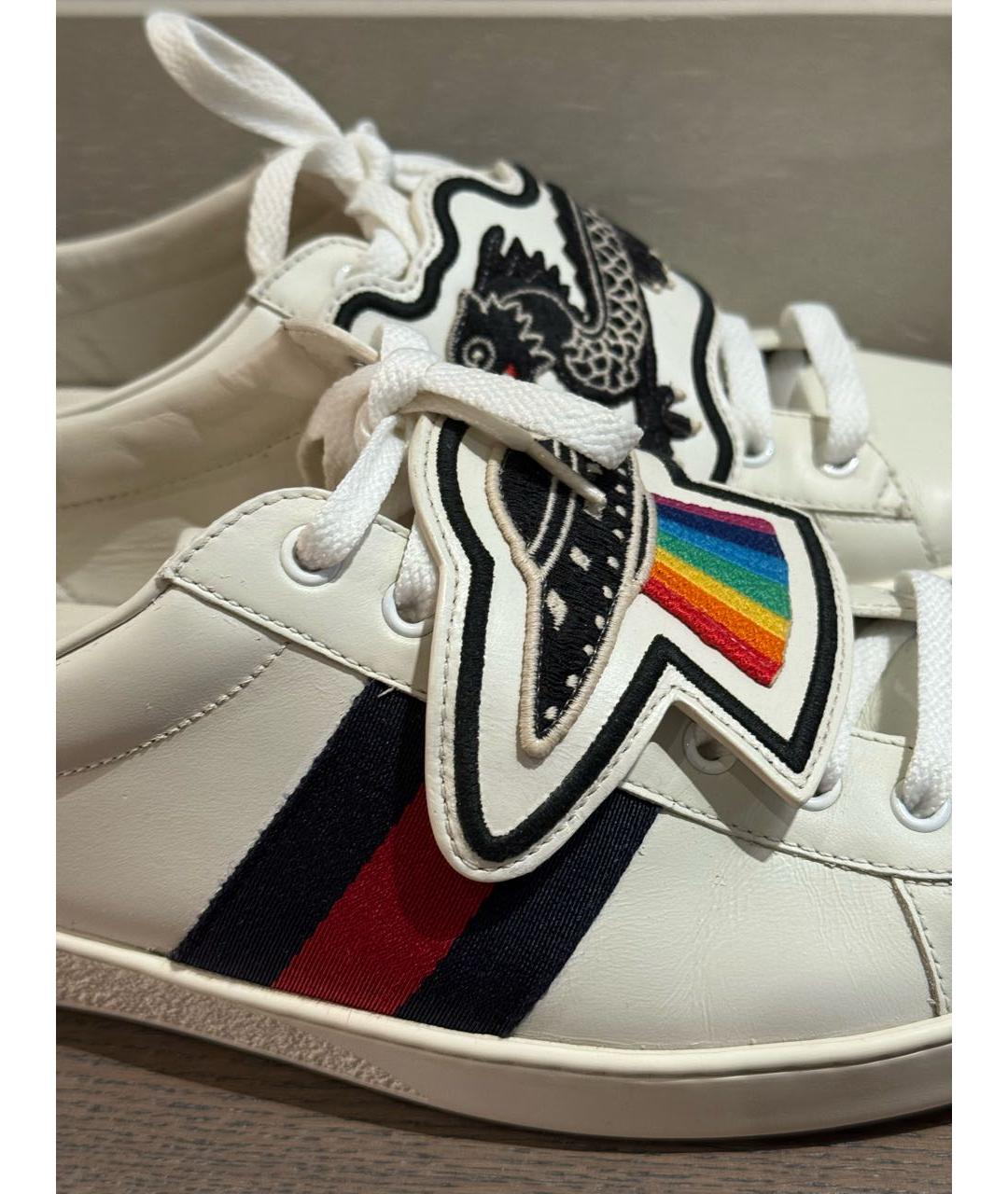 GUCCI Белые кожаные низкие кроссовки / кеды, фото 6