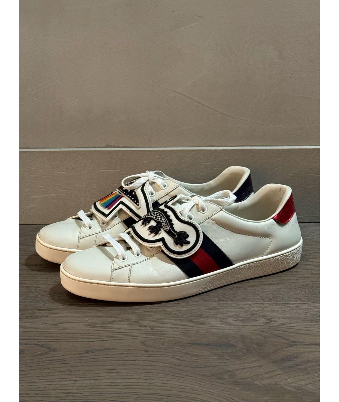 GUCCI Белые кожаные низкие кроссовки / кеды, фото 7