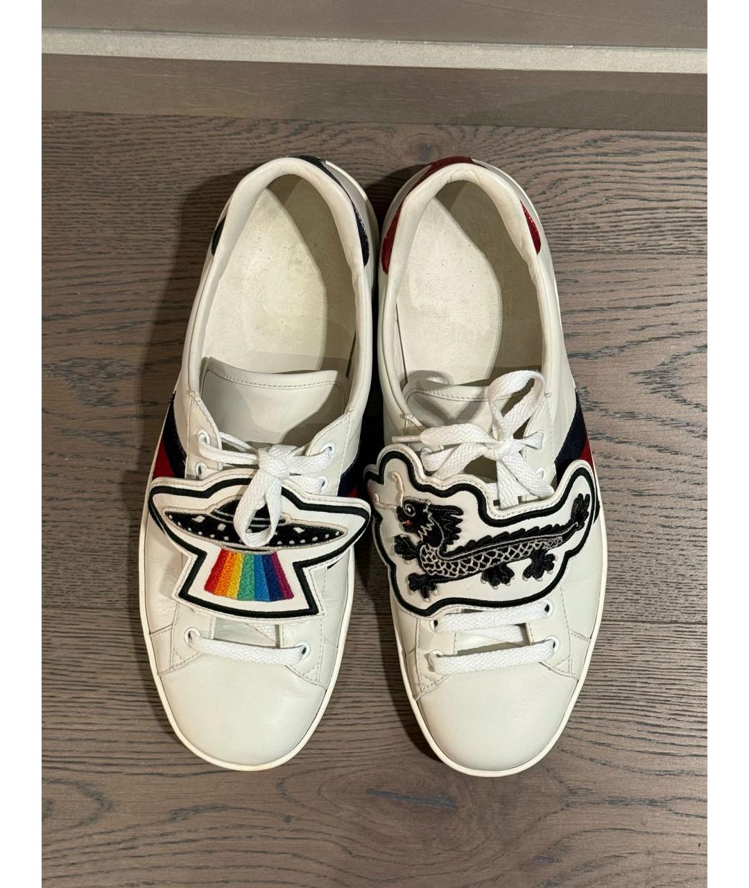 GUCCI Белые кожаные низкие кроссовки / кеды, фото 3