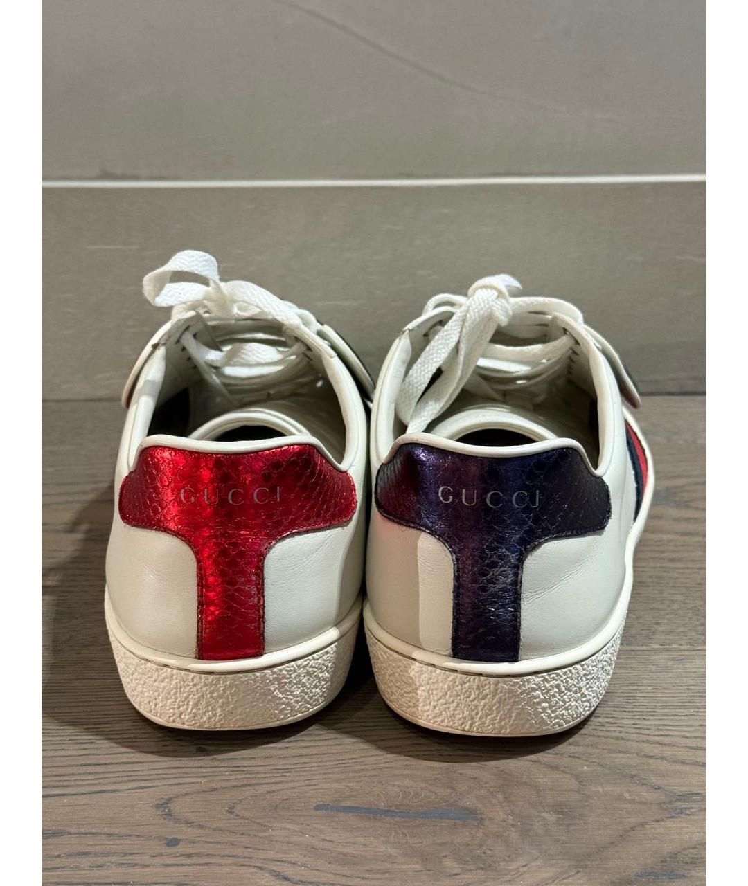 GUCCI Белые кожаные низкие кроссовки / кеды, фото 4