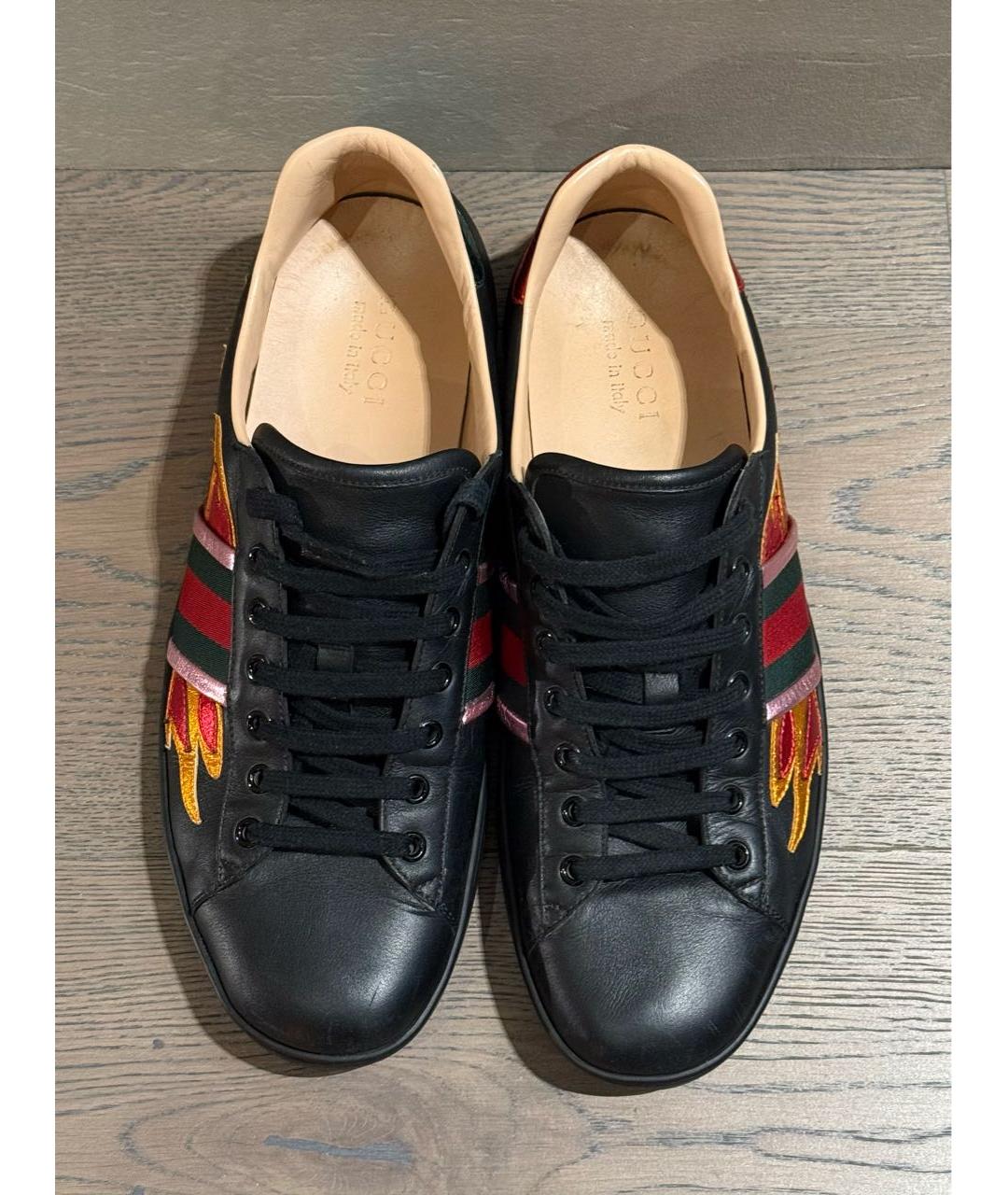 GUCCI Черные кожаные низкие кроссовки / кеды, фото 3