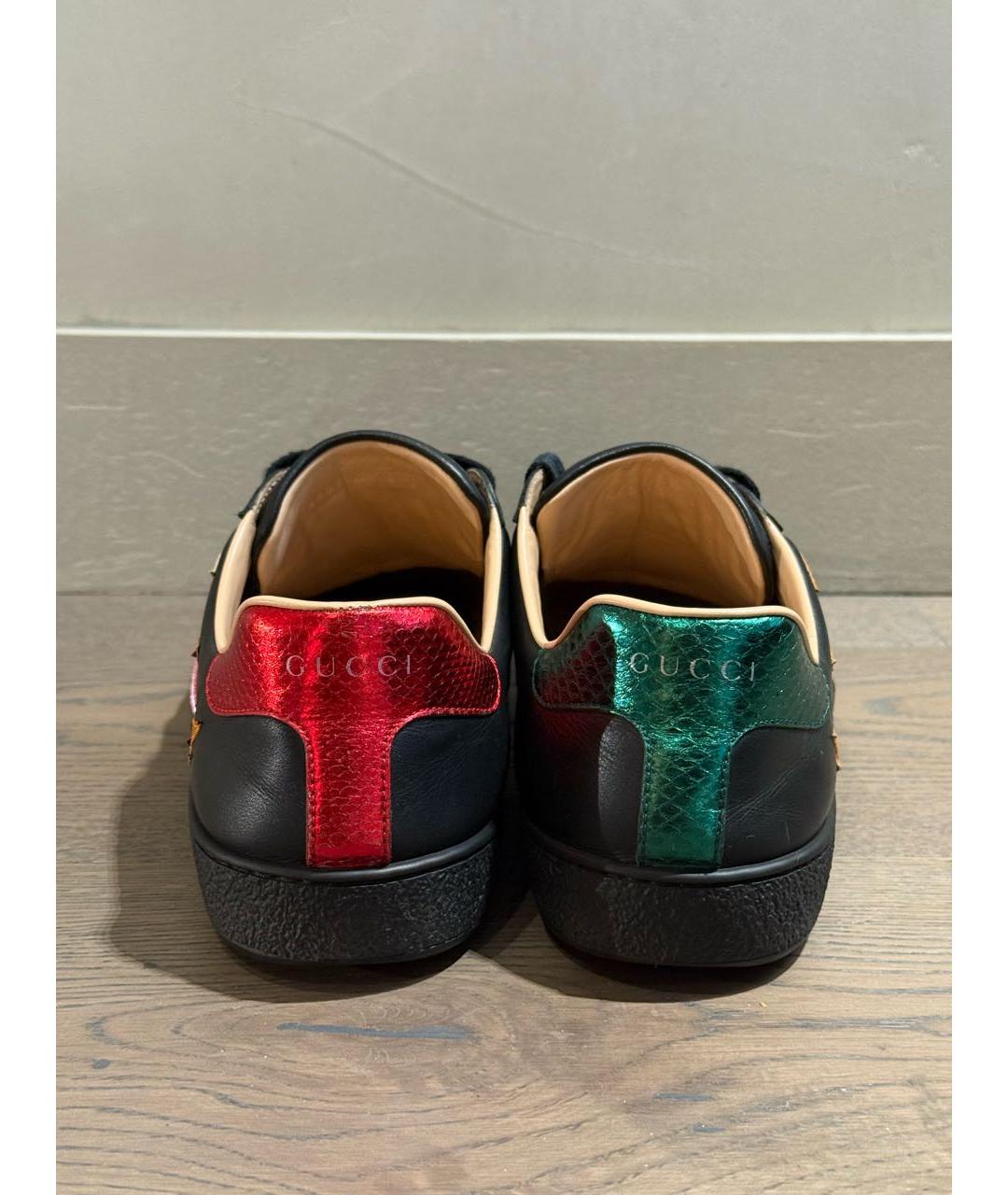 GUCCI Черные кожаные низкие кроссовки / кеды, фото 4