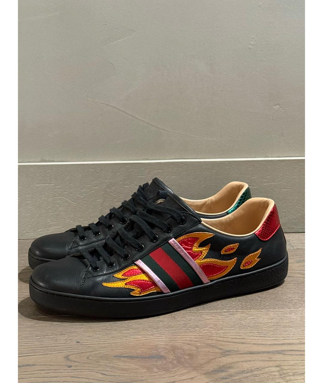 GUCCI Черные кожаные низкие кроссовки / кеды, фото 6