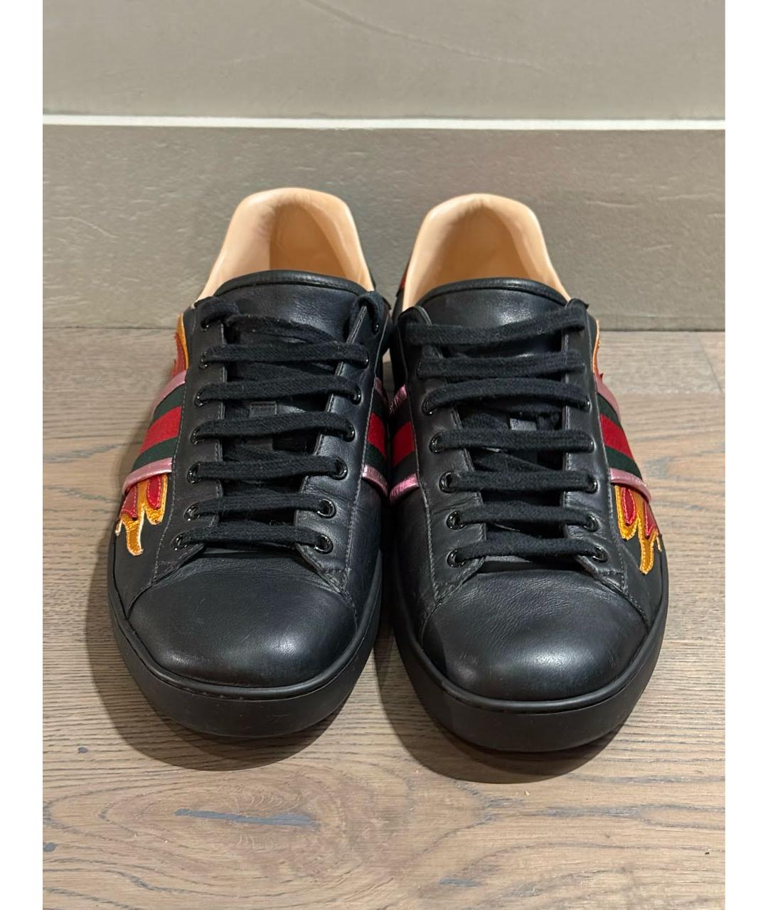 GUCCI Черные кожаные низкие кроссовки / кеды, фото 2