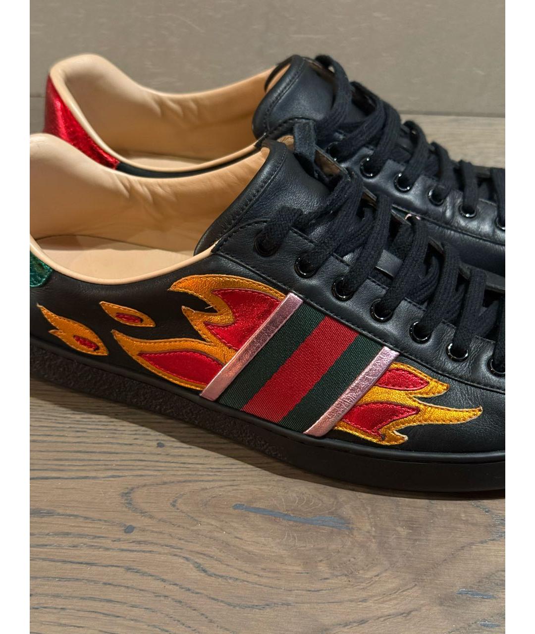 GUCCI Черные кожаные низкие кроссовки / кеды, фото 5