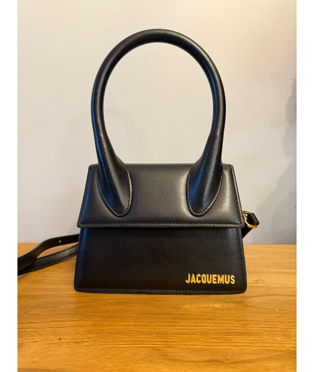 JACQUEMUS Черная кожаная сумка с короткими ручками, фото 2