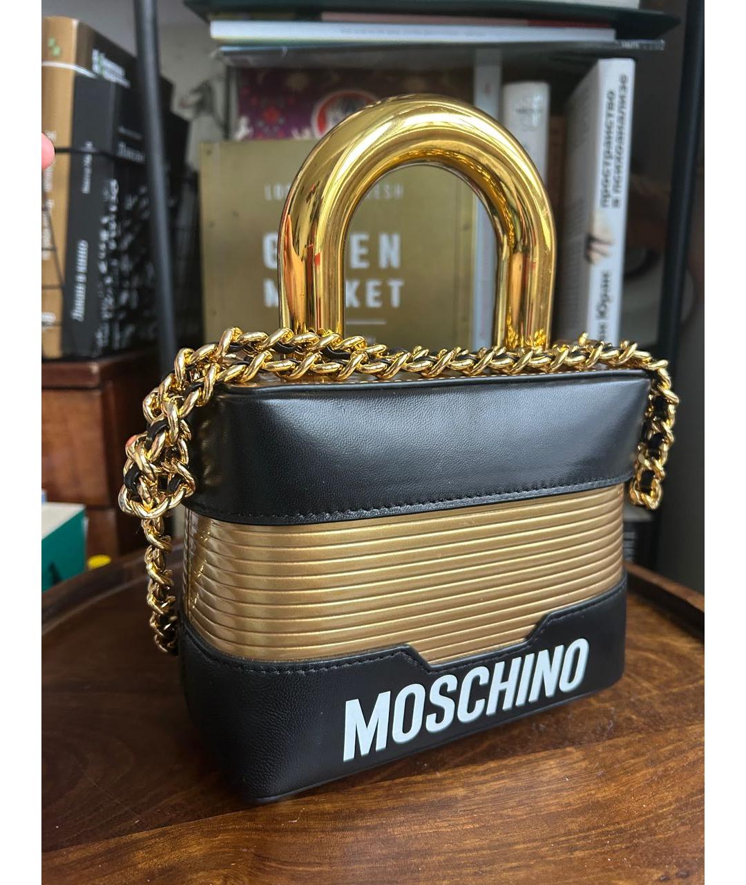 MOSCHINO Черная сумка с короткими ручками из искусственной кожи, фото 6