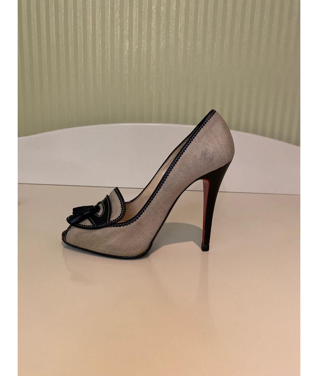 CHRISTIAN LOUBOUTIN Бежевые текстильные туфли, фото 5