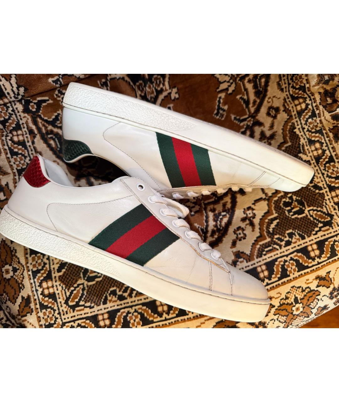 GUCCI Белые кожаные низкие кроссовки / кеды, фото 4