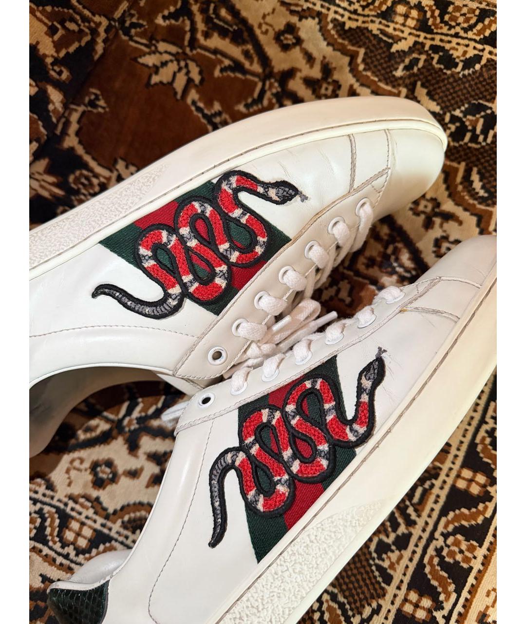 GUCCI Белые кожаные низкие кроссовки / кеды, фото 5