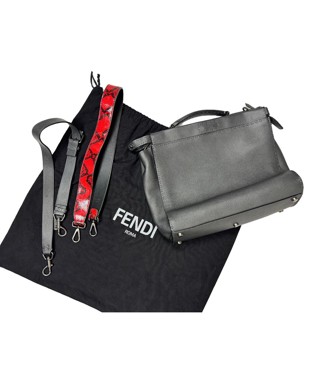 FENDI Серая кожаная сумка тоут, фото 9