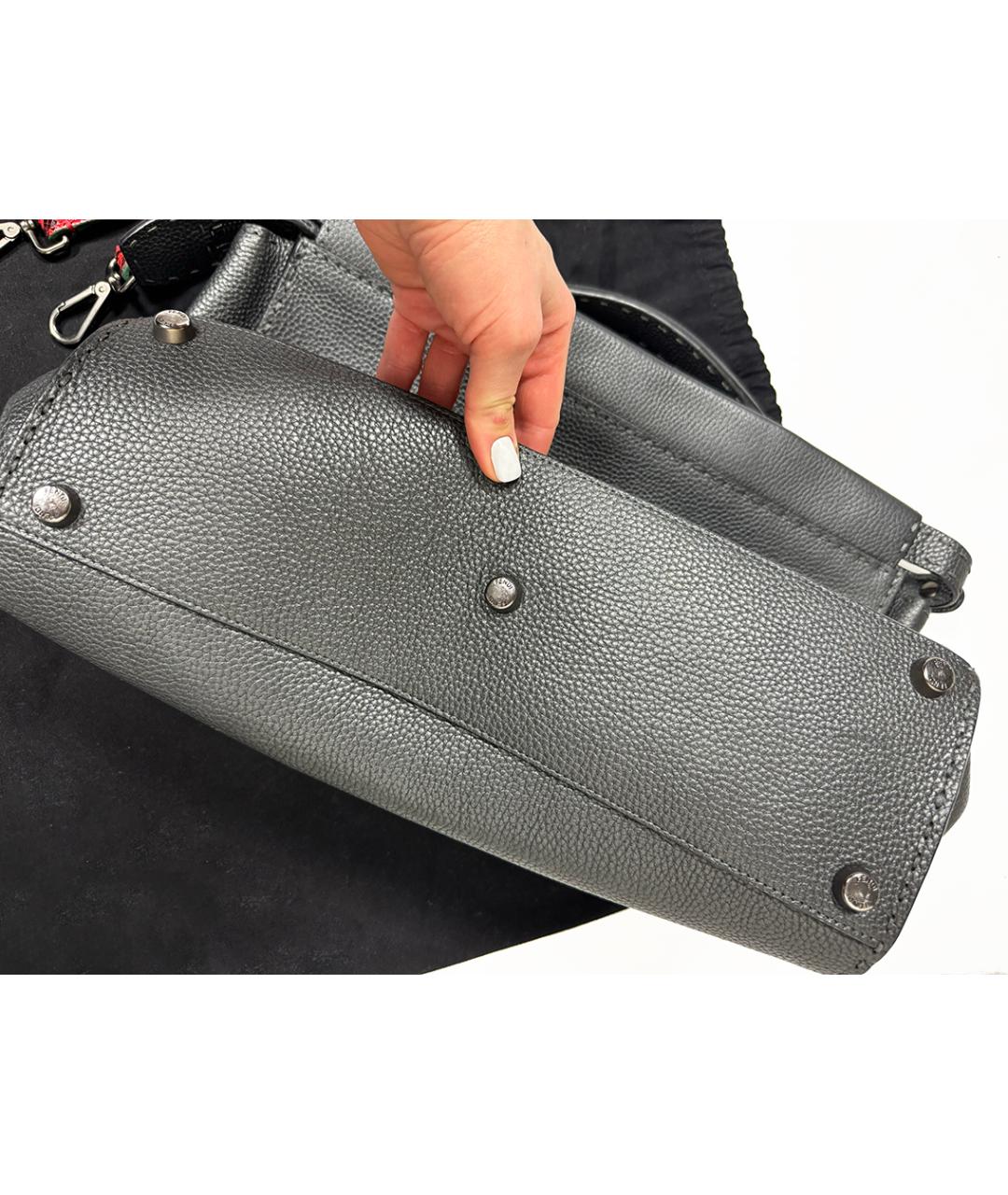 FENDI Серая кожаная сумка тоут, фото 6